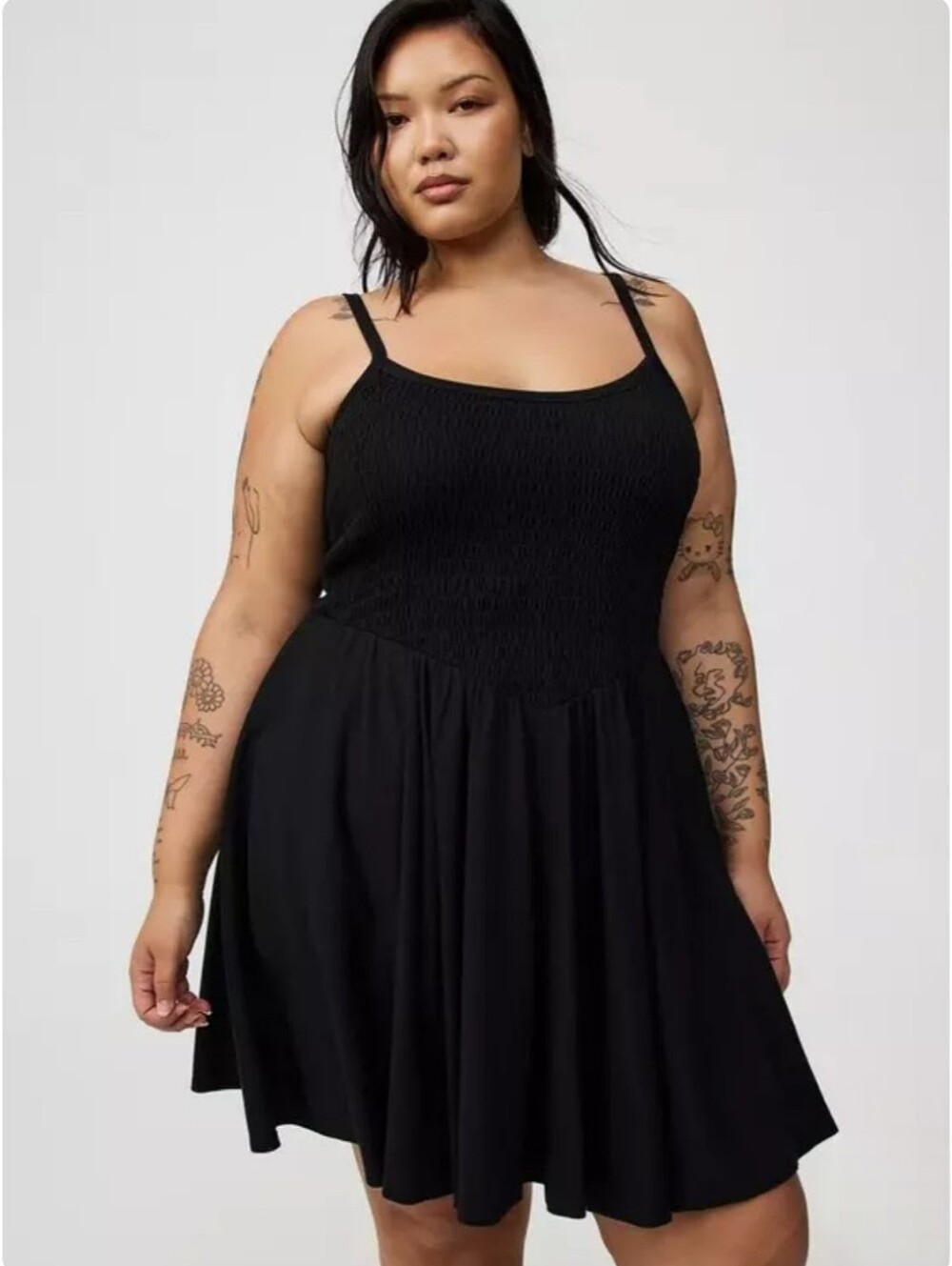 Torrid Smocked Bodice Tank Mini Cute Skater Dress Black Size 00 M/L